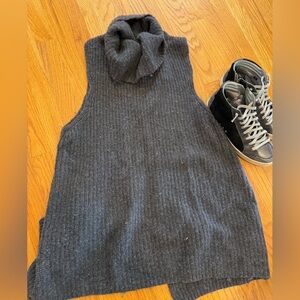 Free People Dark Gray Rib Knit Cowl Neck Sleeveless Long Open Back Sweater Top